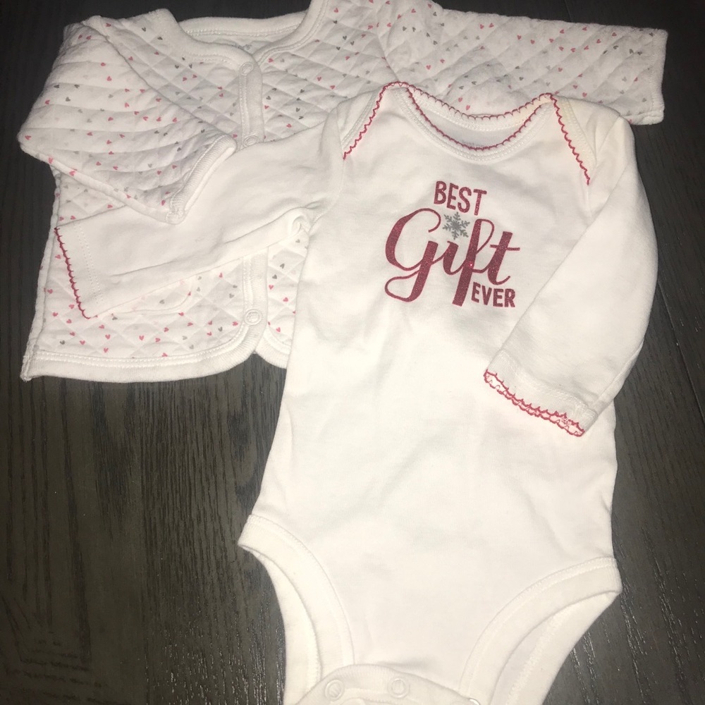 Infant girl sweater jacket and long sleeve onesie